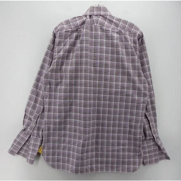 Aquas cutum Shirt 15 1/2 Button Up French Cuff Plaid Preppy Medium - Picture 6 of 11